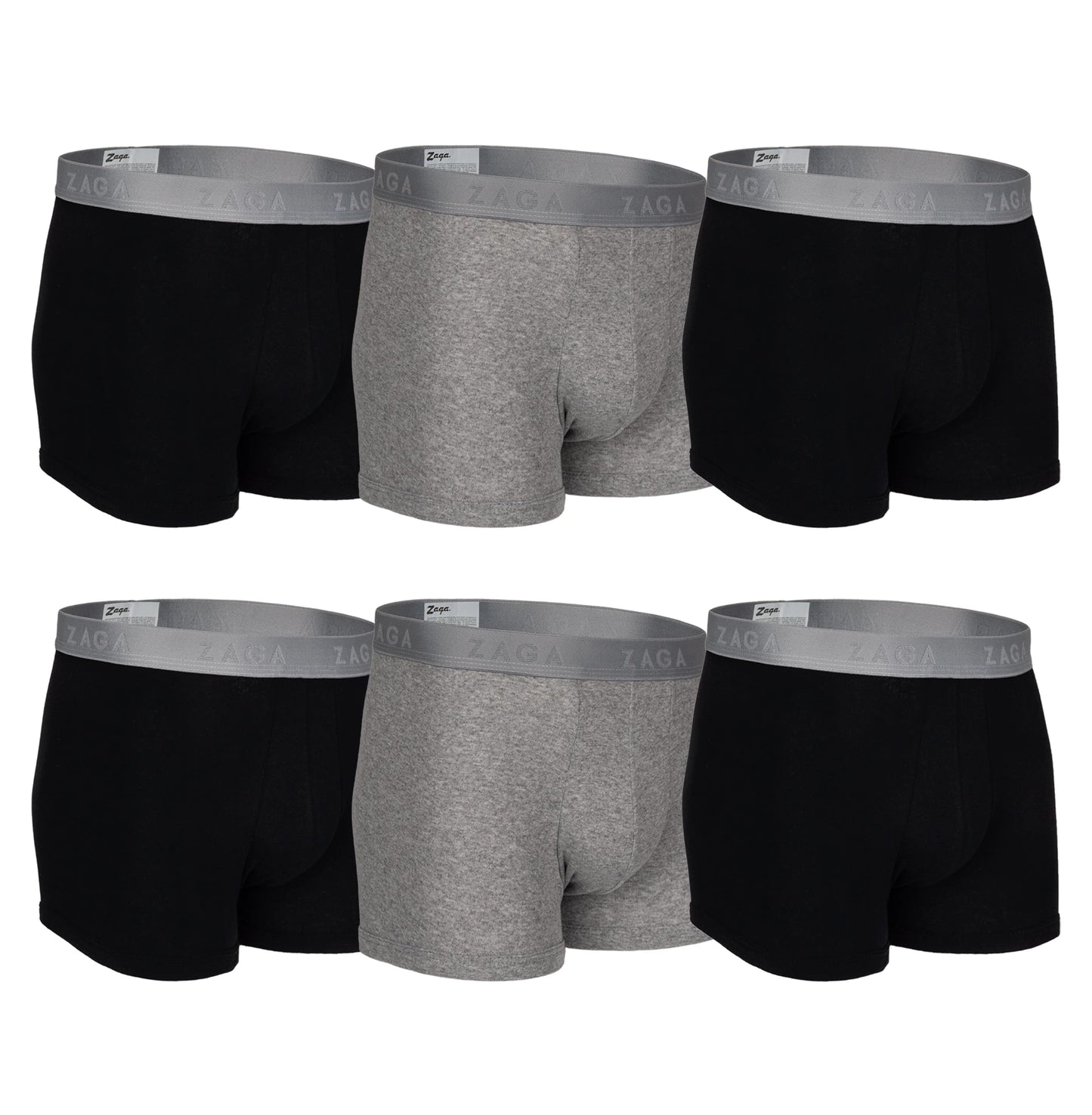 Boxer Corto Algodón 100% 6Pack Negro, Gris, Negro