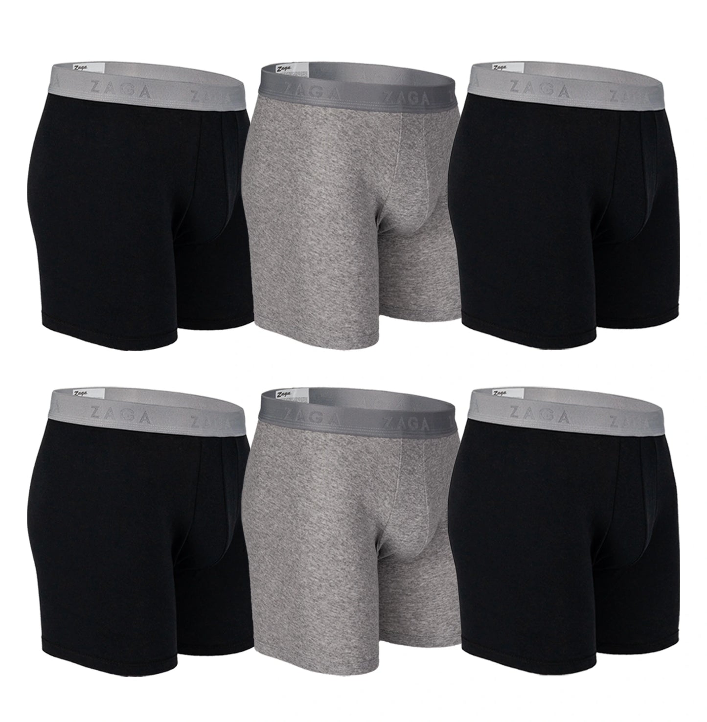 Boxer Largo Algodón 100% 6Pack Negro/ Jaspe/ Negro