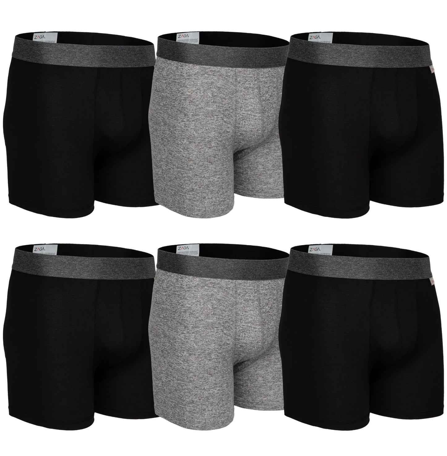 Boxer Largo Zaga 6pack Negro, Jaspe, Negro