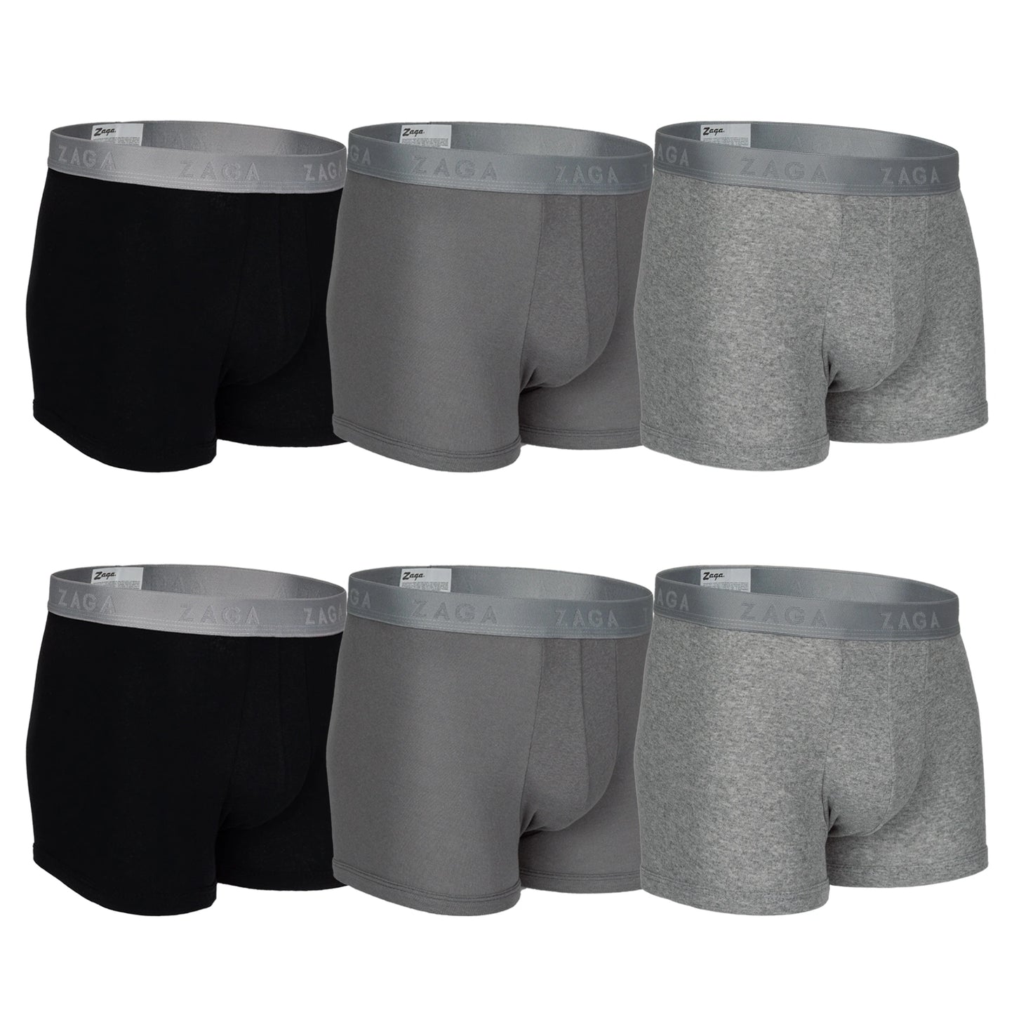 Boxer Corto Algodon 100% 6Pack Negro, Acero, Jaspe