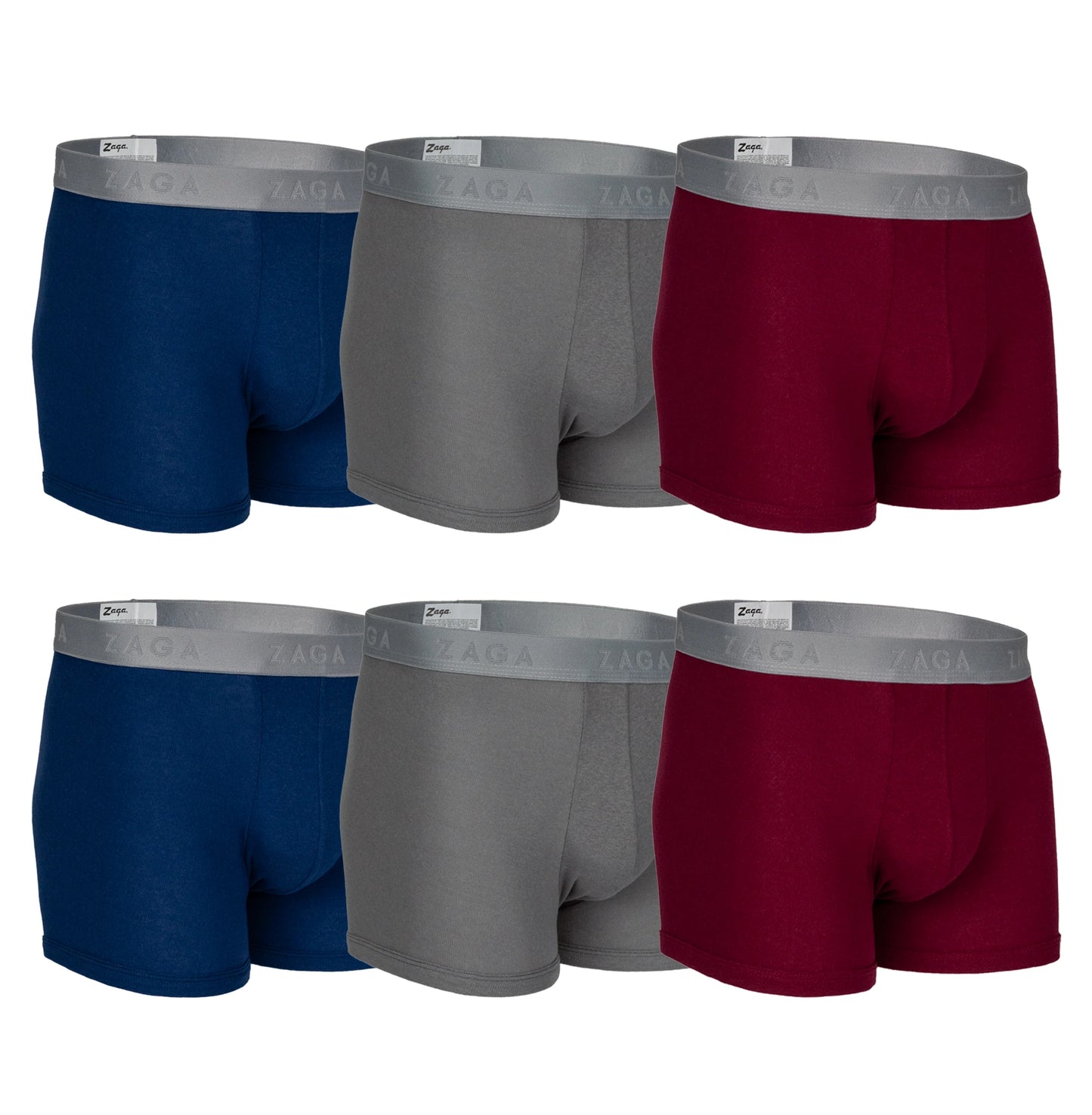Boxer Corto Algodón 100% 6Pack Azul, Gris, Vino
