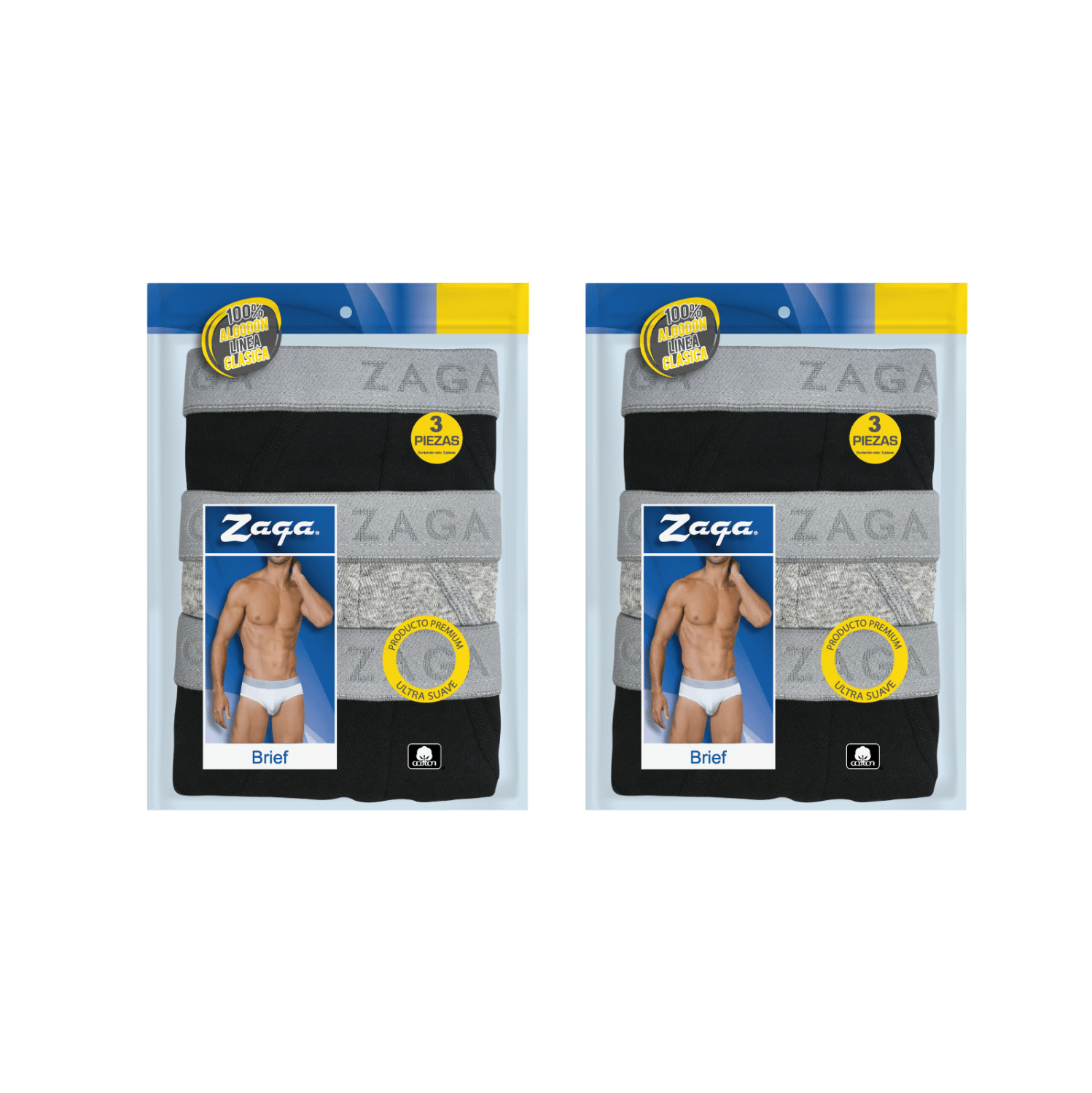 Brief Algodon 100 6Pack Negro Gris Negro