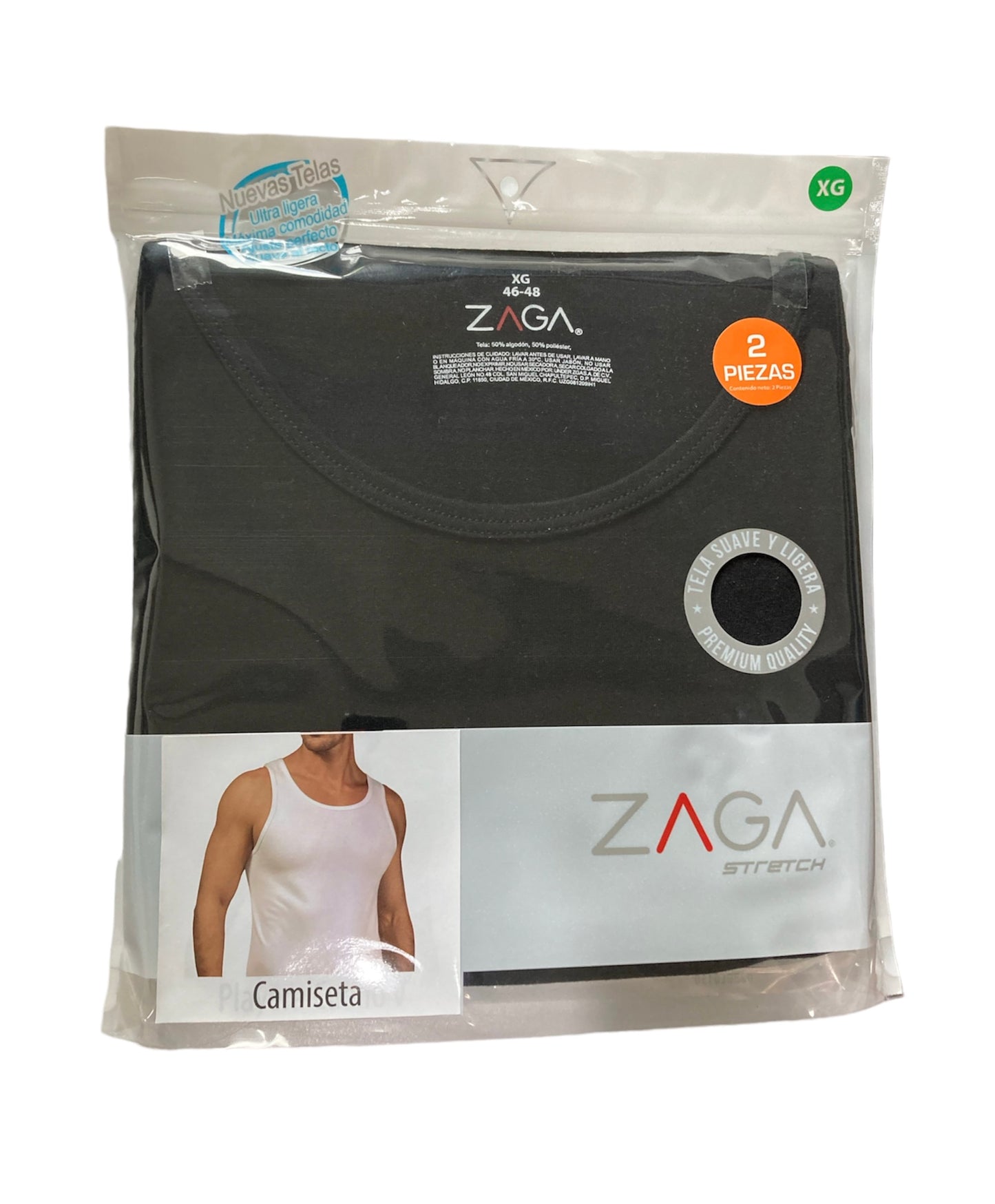 Camiseta Negra strech 2 pack zaga hombre