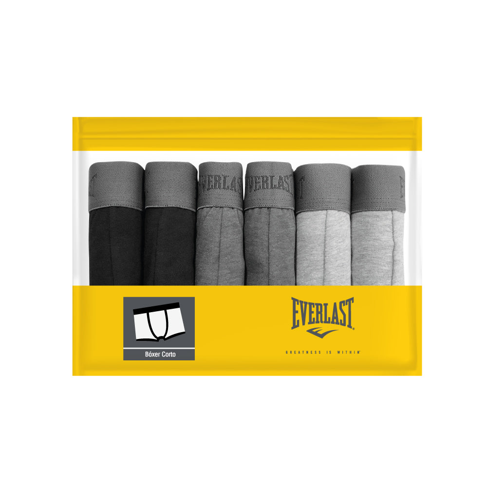 Boxer Corto Everlast Hombre 6 Piezas Negro Gris Jaspe