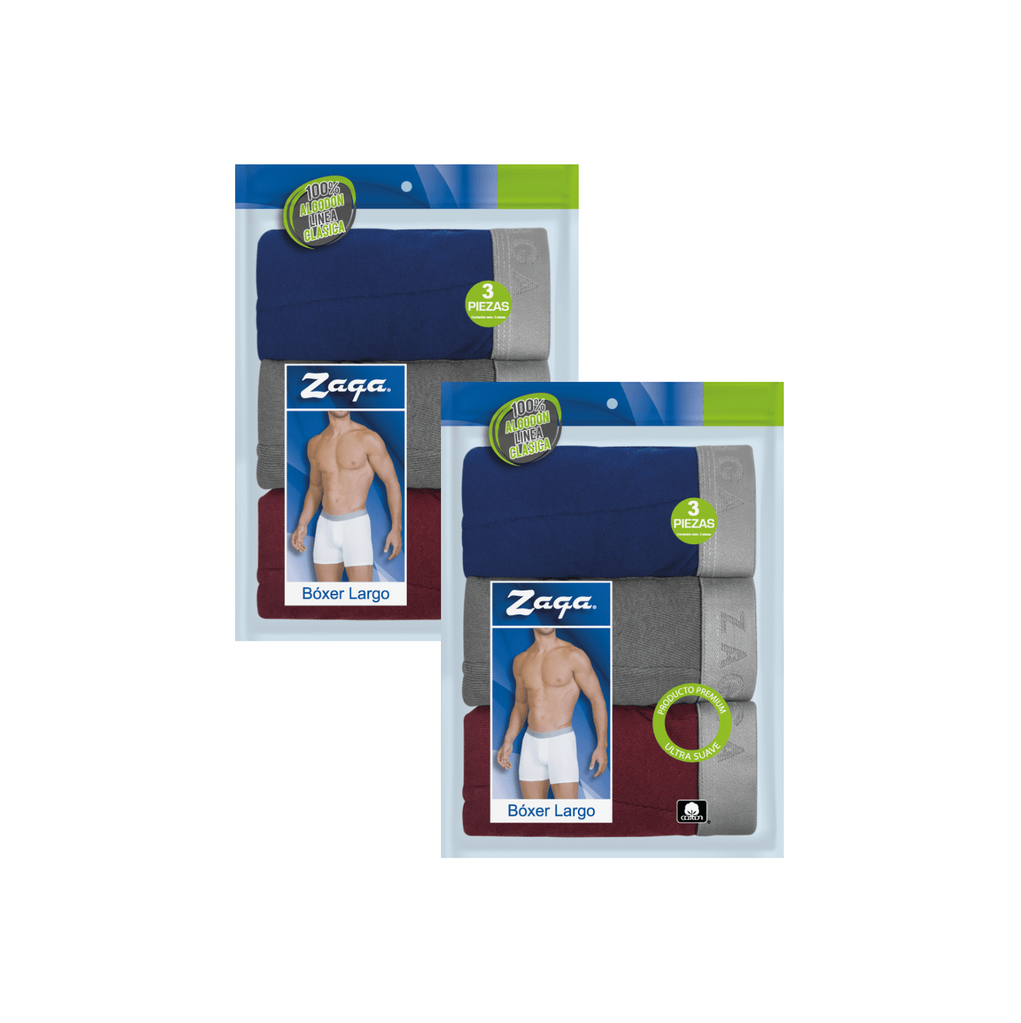 Boxer Largo Algodon 100% 6Pack Azul, Gris, Vino