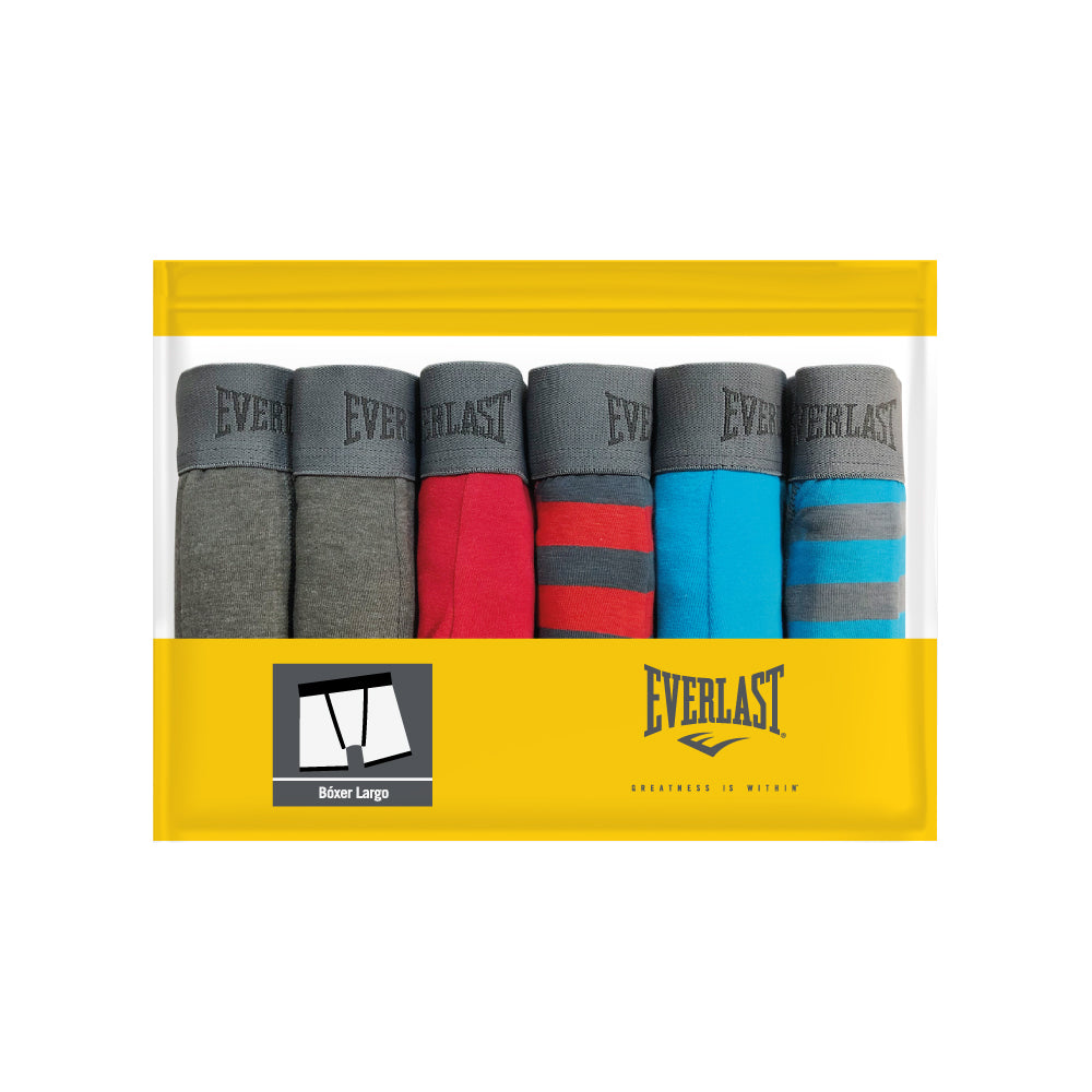 Boxer Largo Everlast 6 Pack Colores Lisos Rayas