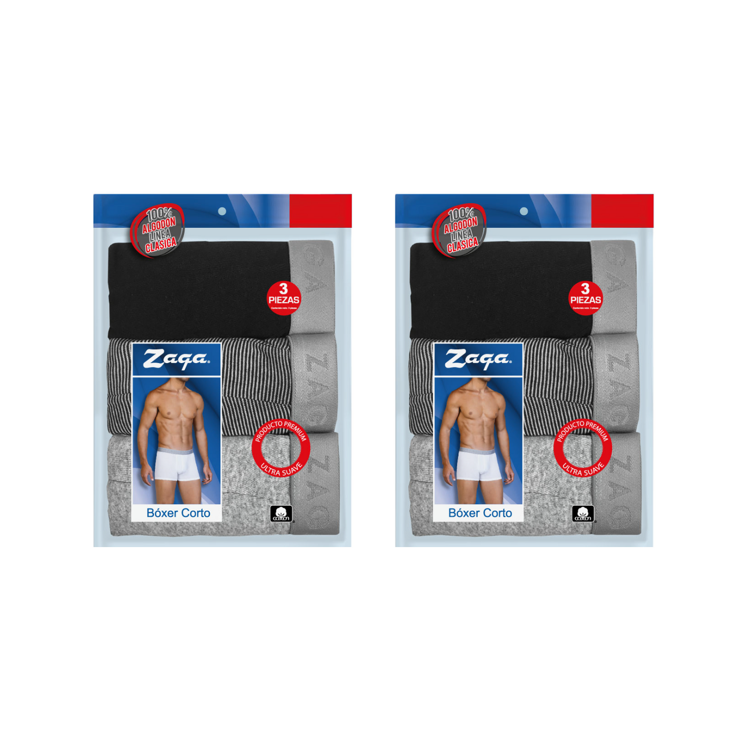 Boxer corto 100% algodon colores lisos negro, gris,rayas