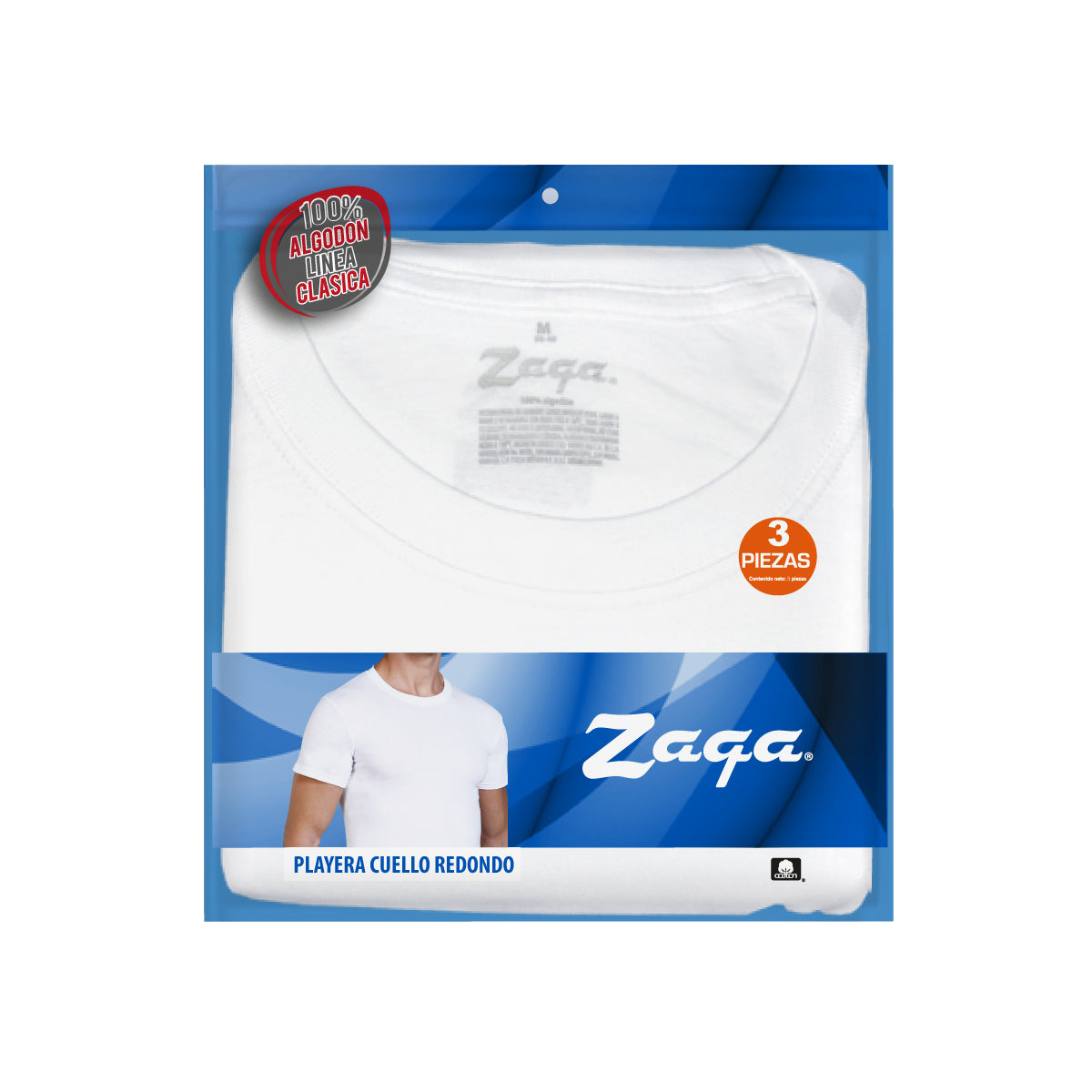 Playera Cuello Redondo Blanca 3Pack basica zaga