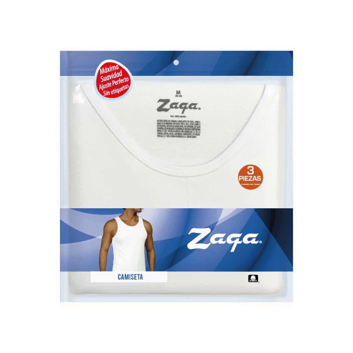 Camiseta Blanca 3 Pack 100% algodon zaga
