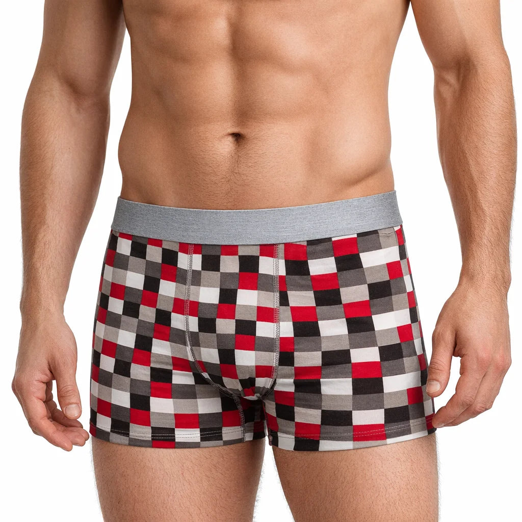 Boxer Corto Zaga Hombre 6 Piezas Cuadros Rojo Premium T3 Con Algodon