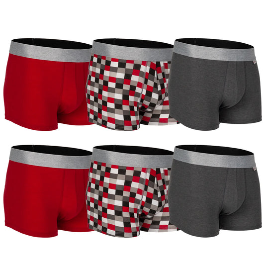 Boxer Corto Zaga Hombre 6 Piezas Cuadros Rojo Premium T3 Con Algodon