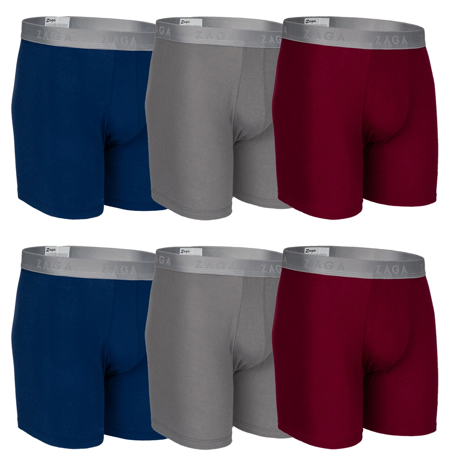 Boxer Largo Algodon 100% 6Pack Azul, Gris, Vino