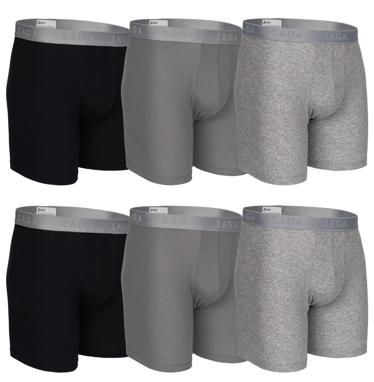Boxer Largo Algodón 100% 6Pack Negro, Acero, Jaspe