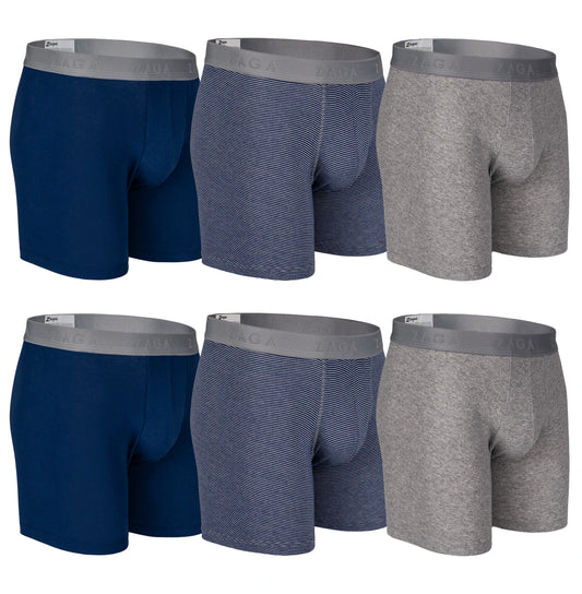 Boxer Largo Algodón 100% 6Pack Azul Rayas Jaspe