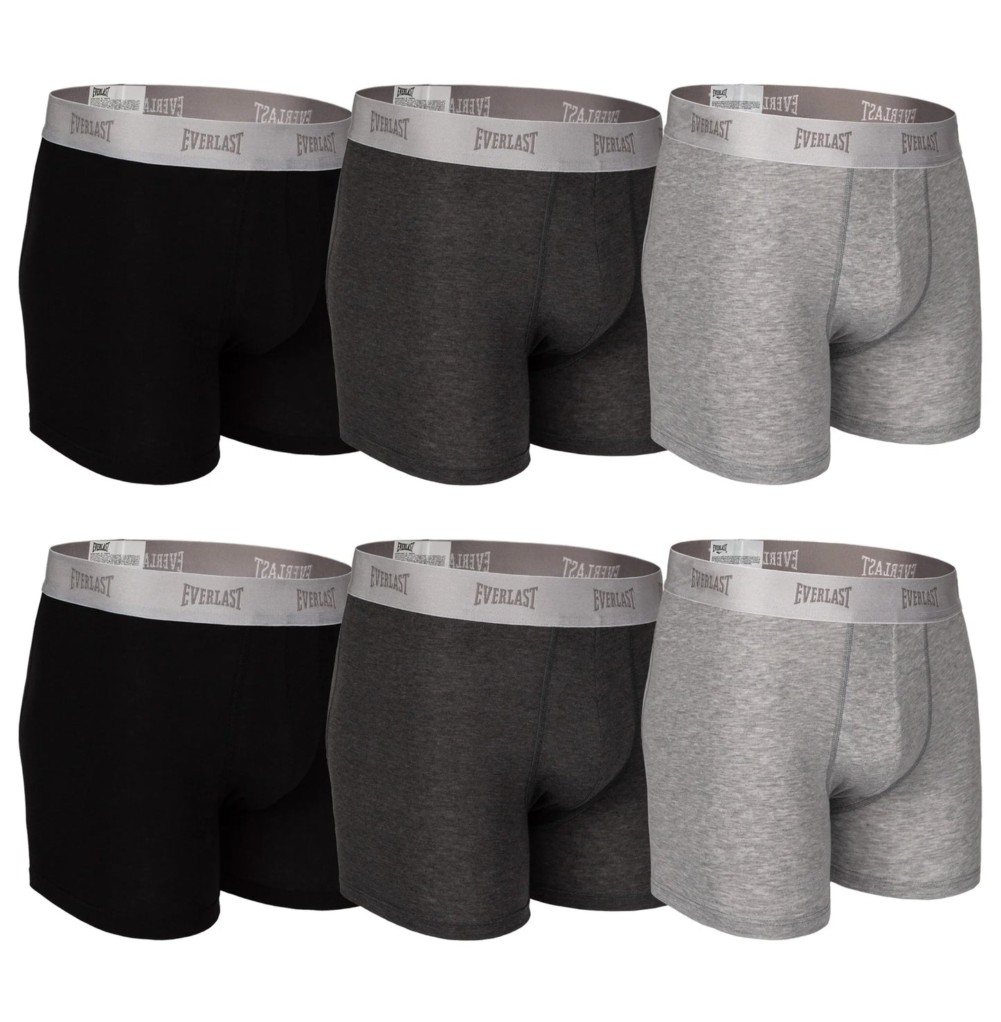 Boxer Largo Everlast 6 Pack Colores Lisos Negro Gris Jaspe