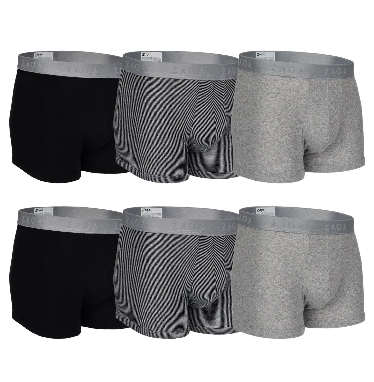 Boxer Corto Algodón 100% 6Pack Negro, Rayas, Jaspe